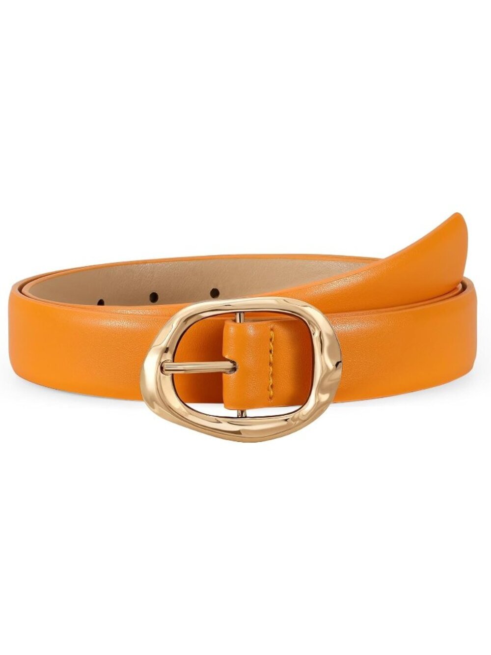 Women's Orange Faux Leather Casual Waist Stylish Fashion Belt with Gold Buckle